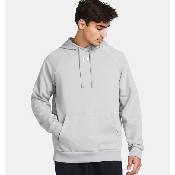 NWT Under Armour UA Rival Fleece Men's Hoodie in Black Mod Grey Medium - Picture 1 of 7